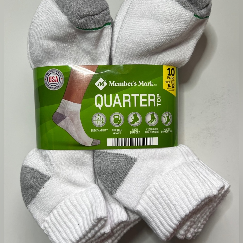 Member’s Mark WHITE QUARTER TOP SOCKS
